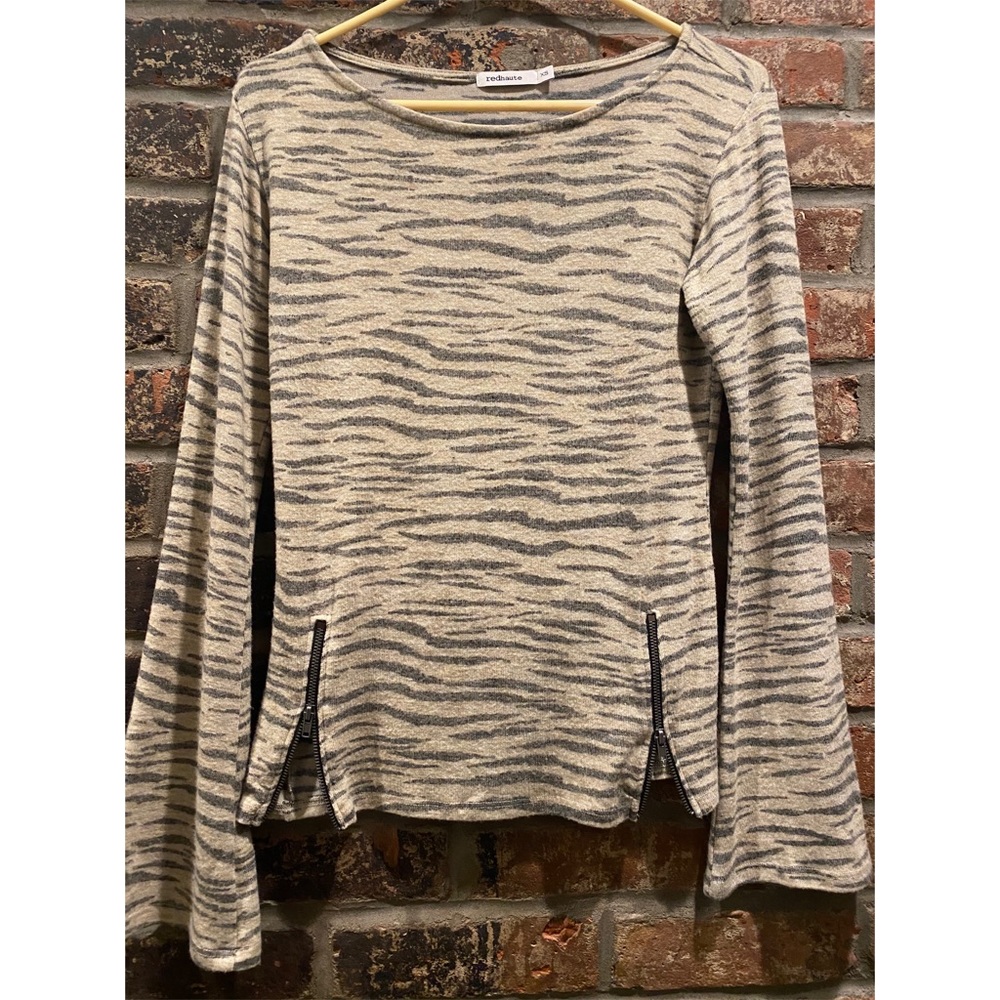 Red Haute Printed Zip Sweater